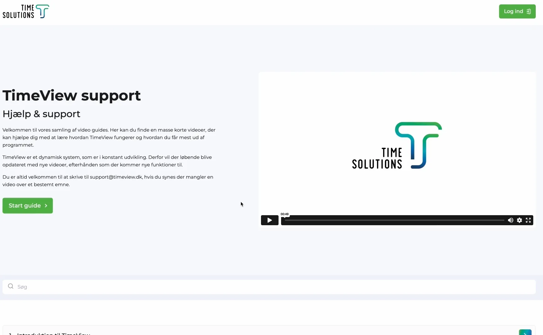 TimeViews supportunivers med videoguides og søgefunktion